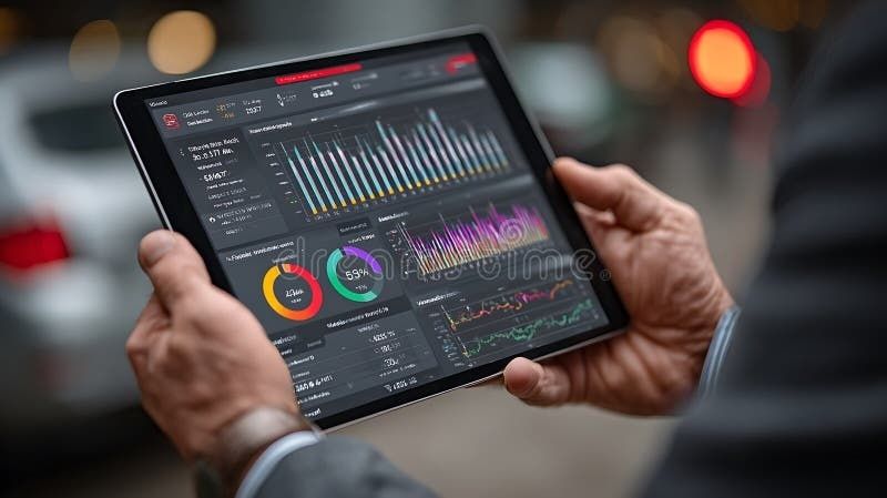 Person håller en surfplatta med diagram och prisrelaterad dataanalys